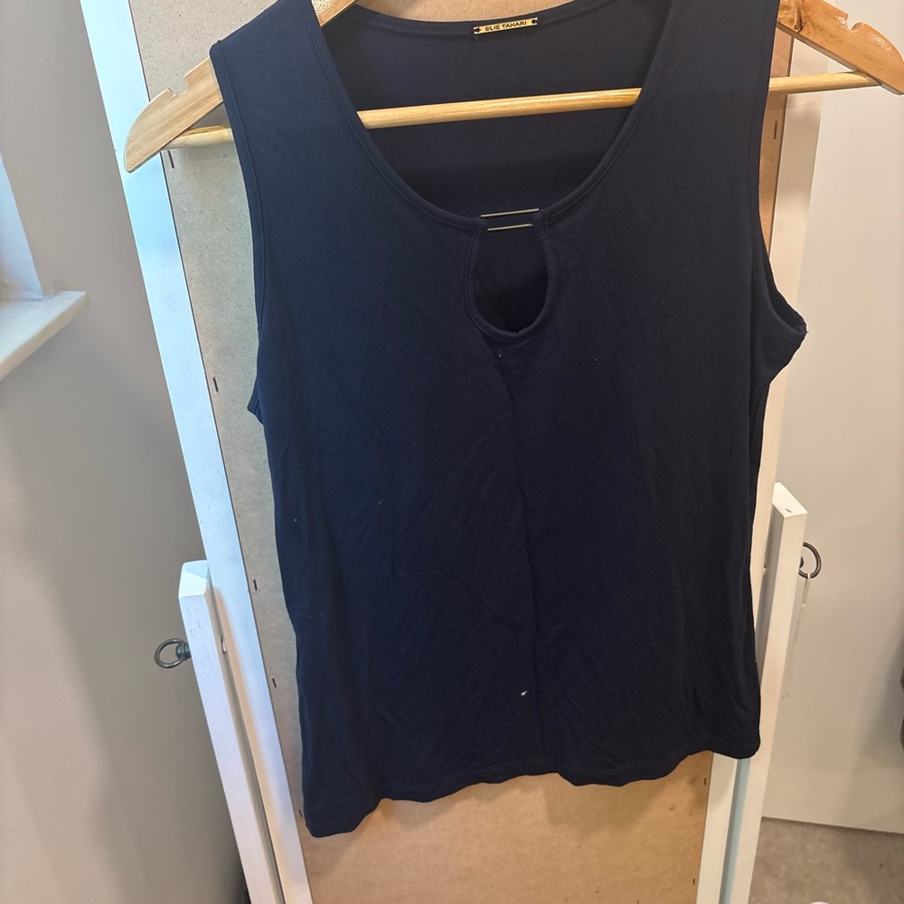 Elie Tahari Navy Sleeveless Keyhole Top